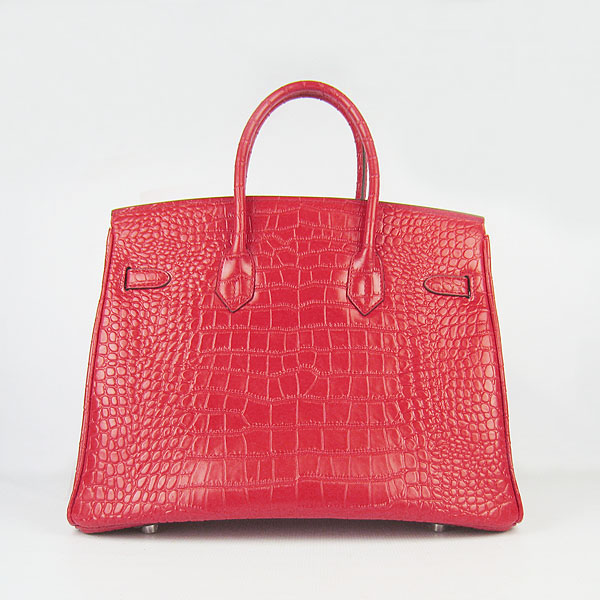 High Quality Fake Hermes Birkin 35CM Crocodile Veins Leather Bag Red 6089